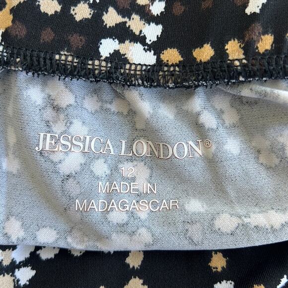 New JESSICA LONDON Printed Knit Maxi Skirt Women's Size 12 Black Gold White - Picture 7 of 10